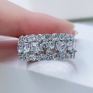 Queen Heart Diamond Ring 100% vero argento sterling 925 Anelli per fedi nuziali per le donne Regalo di gioielli per fidanzamento nuziale