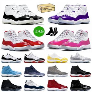 Med designer box män basketskor 11 11s xi cherry rosa dmp cement grå låg turné gul ​​25 -årsjubileum rymd jam jumpman mens kvinnor och sneakers