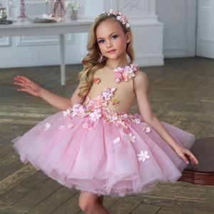 Девушка платья милые розовые девушки платье с 3D цветами tutu tulle nude top party platends день рождения