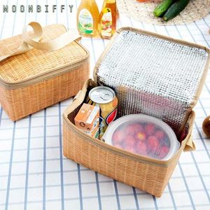 Backpacking Packs Artificial Rattan Lunch Portable Insulated Box Picnic Food Container Heat Cooler Bag Handbag P230524