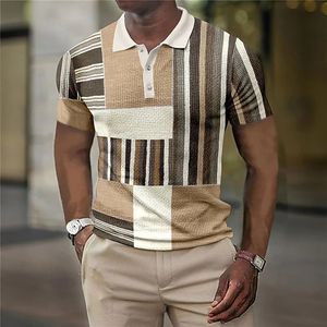 Men's Polos Men's Polo Shirt Striped Short Sleeve T-shirt Man Breathable Business Leisure Button-down Tshirt Casual Summer Streetwear Blouse 230524