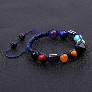 Strand Natural Healing Crystal Quartz Chakra Stone Pärled Armband om Connect Pyramid Rope Justerbara armband Män kvinnor smycken