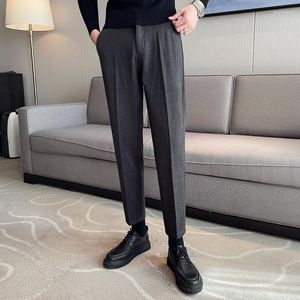 Men's Pants 2023 Classic Men's Woolen Casual Business Fashion Solid Korean Style Slim Long Trousers High Quality Wool Pant T158