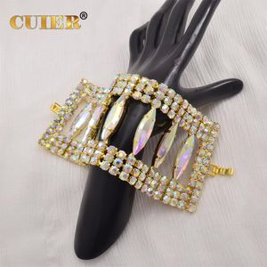 Bangle CuiEr 7CM Width Super Flash Gem Bracelet for Women Wedding Jewelry Fashion Show Beauty Pageant Big size Bangles Drag Queen Men's