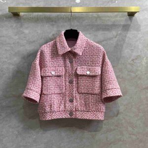 Kvinnors jackor designer kvalitet hantverk verkstad rosa tweed kortrock ny skönhet chic 5/4 hylsa topp hvyi