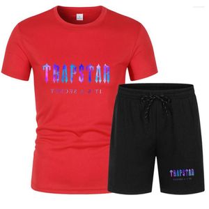 Herrspårar sommar kortärmad shorts gata 2-stycke kostym casual sportens tryckta t-shirt
