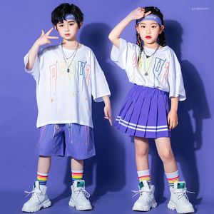 Scene Wear Kids Teen Hip Hop Clothing Rave Outfits Oversize Tshirt Tops Checkered Shorts for Girls Boys Jazz Dance Costumes