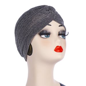 Novo Indian Turban Glitter Glitter Muçulmano Hijab Mulheres Chemo Caps Capacefamento Cabeça Cabelo Capa Capato de capô Felicões de cancer