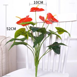 Kwiaty dekoracyjne 52/34 cm sztuczne plastikowe czerwonoczerwono Anthurium Desktop Bonsai Balkon Green Rośliny Bukiet Home Garden Office Dekoracja biura