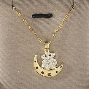 Halsband Creative Bohemian Moon Bear Zircon Pendant Chain Engagement Halsband Kvinnans koppar smycken Party Gift G220524