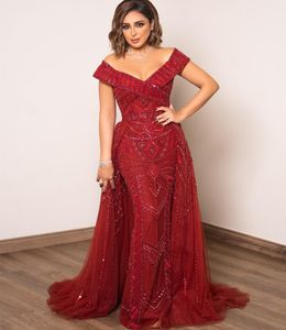 2023 ANGHAM ASO EBI Red Mermaid Prom Dress Sequed Lace Evenious Aseval Party Second Second Second Orvidation Dression Robe de Soiree ZJ322