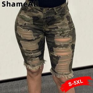 Bottoms Plus Size Streetwear Ripped Skinny Camouflage Jeans Shorts 5xl BodyCon Workout Running Shorts Women Holographic Biker Bermudas