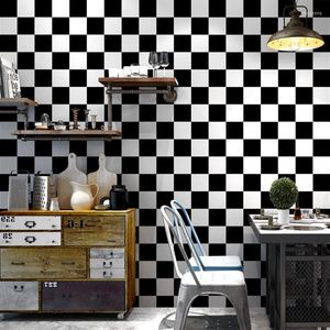 Wall Stickers 10m PVC Black And White Square Self-adhesive Wallpaper Waterproof For Bathroom Furniture Home Decoration
