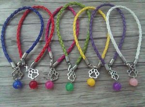 Bracelets Wholesale Fashion (20pcs+Gift)Glass Bead Charm Cat Dog Paw Prints Pendant Multicolor Braided Rope Bracelet For Women Jewelry