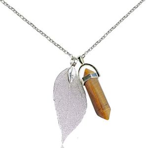 Pendant Necklaces Quartz Crystal Necklace Tiger Eye Boho Natural Leaf Yoga Energy Healing Jewelry 2023 Arrival