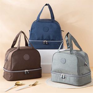 Backpacking Packs Borsa da pranzo portatile a doppio strato borsa termica per alimenti di grande capacità per bambini Borsa termica per picnic da donna Contenitore bento per cena P230524