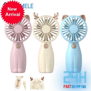 New USB Mini Handheld Fan Cartoon Hand-Pressed Creative Neck Cat Deer Mute Portable Convenient Manual Outdoor Office Cooling Tools