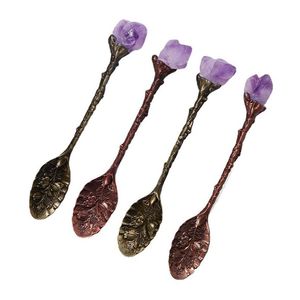 Löffel Natürlicher Kristalllöffel Amethyst Handgeschnitzter langer Griff Kaffeemischung Diy Haushaltstee-Set Zubehör Drop Lieferung Home Gar Dhuir