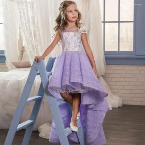 Girl Dresses Children's Wear Short Front And Long Back Sleeveless Full Bud Ribbon Breast Flower Girls' Wedding Dress Fluffy Skirt
