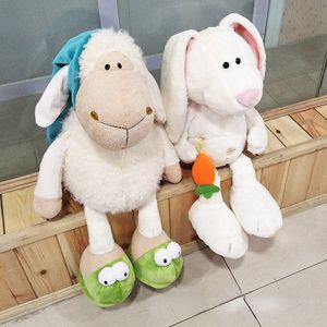 Plush dockor Nightcap Sheep Frog Sleepy Wool Plush Toy Doll Holiday Gift 230523