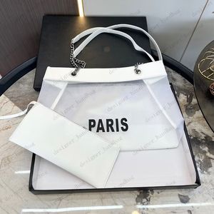 Duty Free Totes Designer-Strand-Mesh-Taschen Die Einkaufstasche Große Jelly White-Handtasche Transparentes Leder Damen-Schulter-Reise-Einkaufstasche Umhängetaschen Duffle Bags 2 Größen