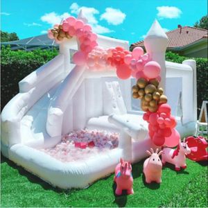 Inflável Bouncy Castle Combo branco rosa Bounce House Com slide jumper de casamento Bouncer incluído ventilador Moonwalks saltando para crianças auditorias Navio comercial gratuito