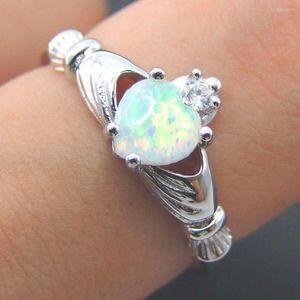 Klusterringar 2023 Mamma smycken 925 Sterling Silver Ring Opal White Heart Engagement Love Storlek 5/6/7/8/9/10/11