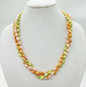 Pendant Necklaces 8-9MM 3-strand Mixed Color Natural Baroque Freshwater Pearl Necklace 21"