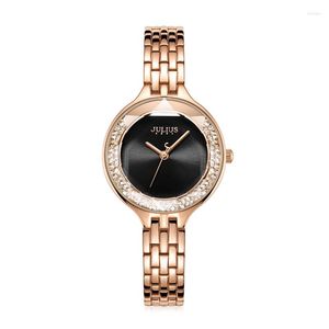 Armbandsur Julius Women's Watch Japan Mov't Hours Elegant Loose Rhinestones Fashion Clock rostfritt stål Armband Girl's Gift