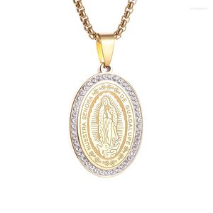 Pendant Necklaces Classic Virgin Mary Oval Stainless Steel Necklace Men Women Lucky Amulets Christian Church Prayer Religious Jewelry