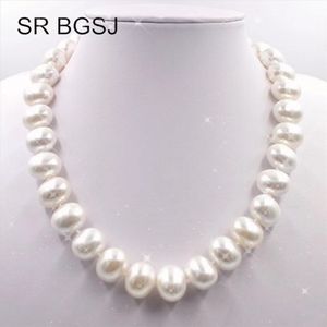 Chokers 15x12mm White Immitation Pearl South Sea Shell Egg Shape Beads Knot GP Clasp Fashion Indian Jewelry Necklace 18" 230524