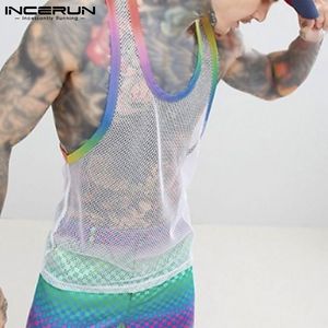 MENS TANK TOPS SOMMER MEN MESH PATCHWORK STREETEWEAR STENVELESS SEXICAL Västar Transparent andningsbar träning 5xl Incerun 230524