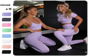Seamles yoga set workout shirts sportbroek bh gym pakken fitness shorts crop top top high taille lures leggings sportsets 2201129273711