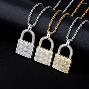 Pendant Necklaces Personalized Iced Out CZ Lock Shaped Necklace Lover Men Women Hip Hop Jewelry Gift Rope Chain Collar Para Parejas