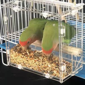 Andra fågelförsörjningar akrylpapegoja spill bevis Feed Box Food Container Bite resistent Lämplig för små fåglar Birdcage Accessories