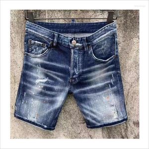 Men's Jeans Men's Fashion Hole Spray Paint Short Casual Trendy Moto&Biker High Street Denim Fabric 2979#