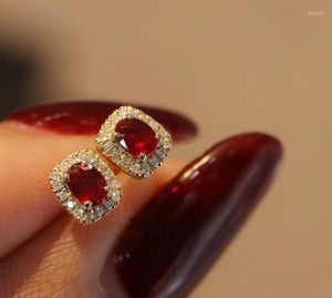 Серьги -грибки Aazuo Real 18k желтого золота натуральный рубин 0,40 -кадр.