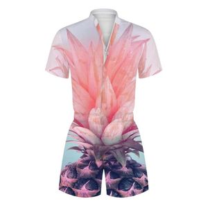 Women's Jumpsuits & Rompers Overalls Women Mens Flower Print Casual Jumpsuit Male Beach Sets One-piece Outfits Zipper PlaysuitWomen's