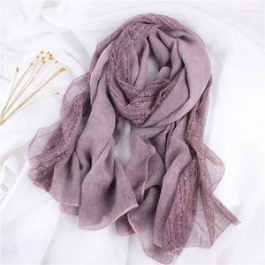 Scarves 2023 Arrival Lace Scarf For Women Cotton Linen Solid Color Long Shawl Lady Fashion Headscarf Muslim Hijab Foulard