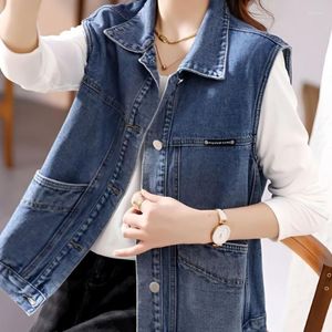 Gilet da donna 5XL Gilet di jeans da donna Blu senza maniche BF Giacca da donna Cappotto di jeans slim coreano Gilet monopetto corto Plus Size