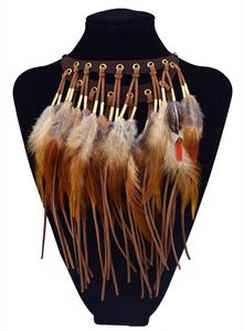 Чокеры ручной индийской праздничной луны в форме кожа кожаной цепь коричневый перо для кисточки для кисточки для кисти