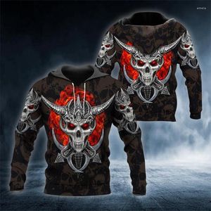 Herrtröjor Röda tatueringar Viking Warrior Skull 3D över hela tryckta hoodie Men Sweatshirt Streetwear Zip Pullover Casual Jacket Tracksuit