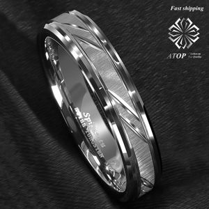 Bands 6mm Tungsten Carbide Ring Silver leaf New Brushed Style Bridal ATOP Jewelry