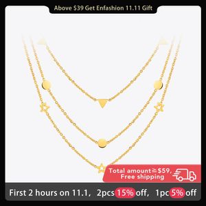 Necklaces Enfashion Geometric Triangle Circle Star Choker Necklace Gold color Necklaces Pendants Stainless Steel Necklace Women chocker