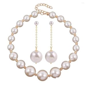 Earrings Necklace Set Fashion Exaggerated Big Pearl Beads Long Chain Pendant Dangle Jewelry Women Party Y Accessor Dhgarden Dhr6W