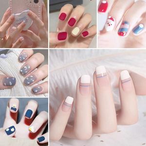 False Nails 24pc/ Set Cartoon Fake Short Line French Color Side Art DIY Level Charm Fingernails With Glue Z142False