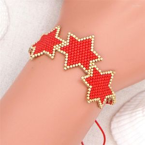 Strand Orztoon Fashion Boho Ethnic Seed Pärlor Miyuki Armband för kvinnor Röd fem spetsiga stjärnomslag armband trendig kvinnlig smyckespresent