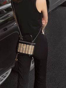 Mini Crossbody Trunk Bags Cose Case Torby Fashion Bamboo Rattan Skórzowa patchworka