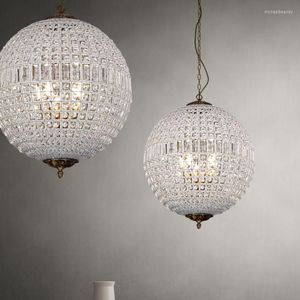 Pendant Lamps Postmodern Light Luxury Simple Creative Living Room Bedroom Dining Copper Crystal Round Chandelier