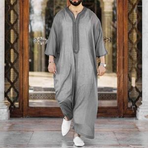 Abbigliamento etnico Uomo Islamico Musulmano Dubai Arabo Kaftan Robe Abiti Lunghi Camicia Allentata